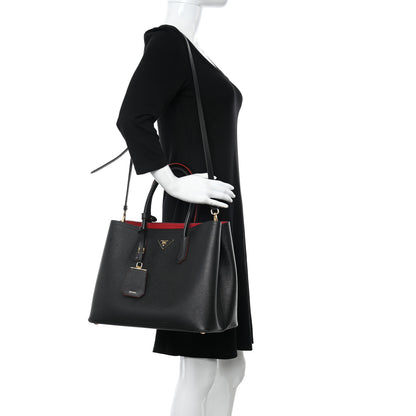 Prada Saffiano Cuir Medium Double Bag Black Fuoco 2 of 17