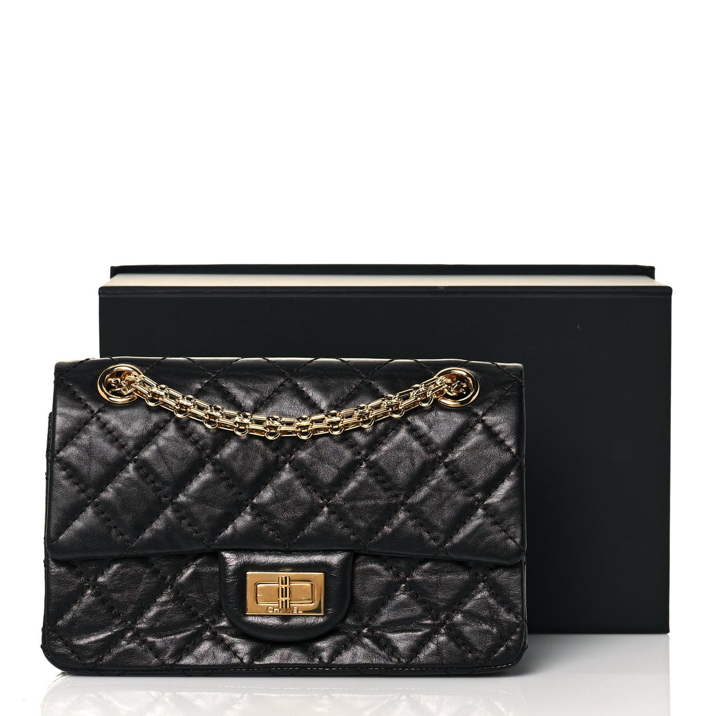 Aged Calfskin Quilted 2.55 Reissue Mini Flap Black