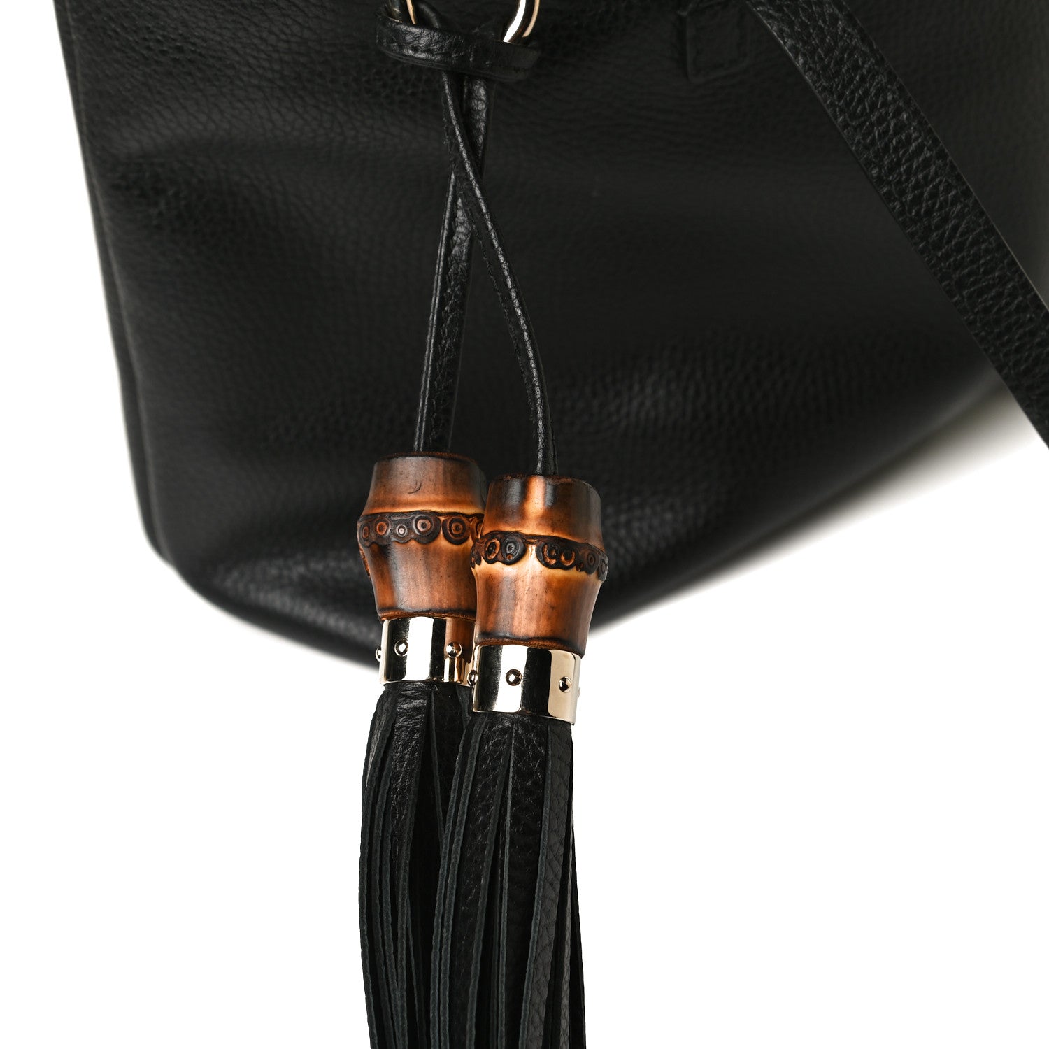 Gucci Pebbled Calfskin Bamboo Tassel Tote Black 10 of 12