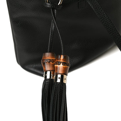 Gucci Pebbled Calfskin Bamboo Tassel Tote Black 10 of 12