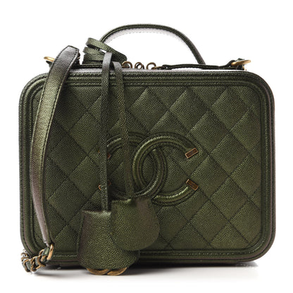Chanel Iridescent Caviar Quilted Medium CC Filigree Vanity Case Green 1 of 11