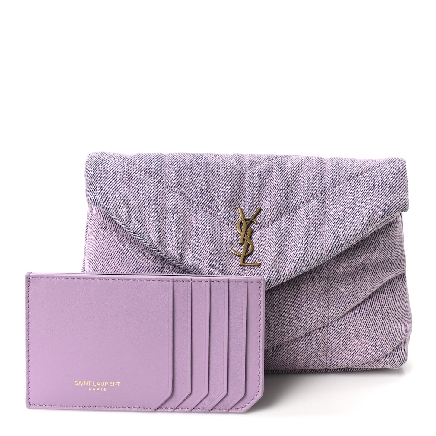 Denim Quilted Loulou Puffer Monogram Pouch Clutch Bleached Lilac