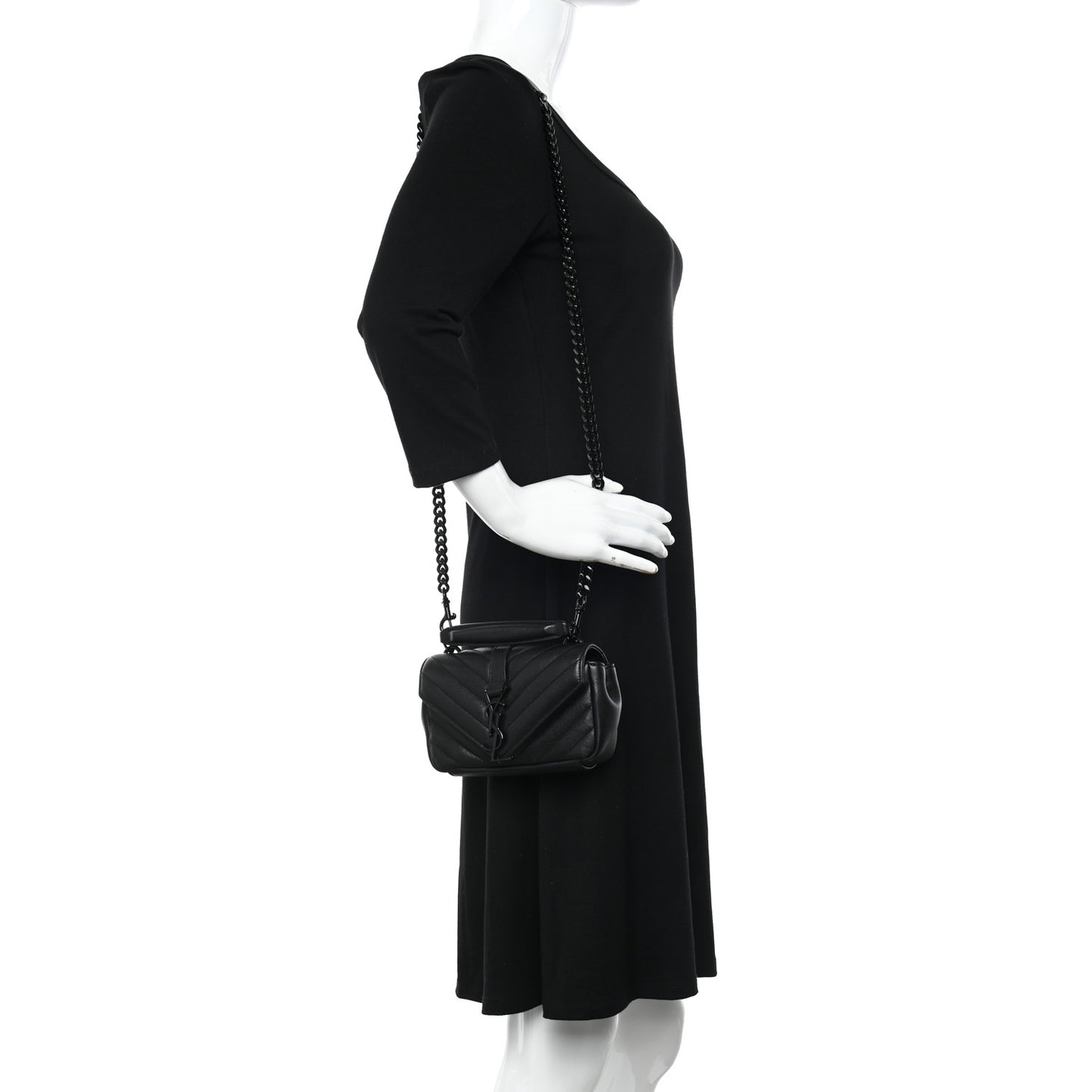 Sheepskin Matelasse Chevron Monogram Classic Baby Chain Bag Black