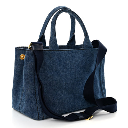 Prada Denim Small Logo Tote Bleu 3 of 9