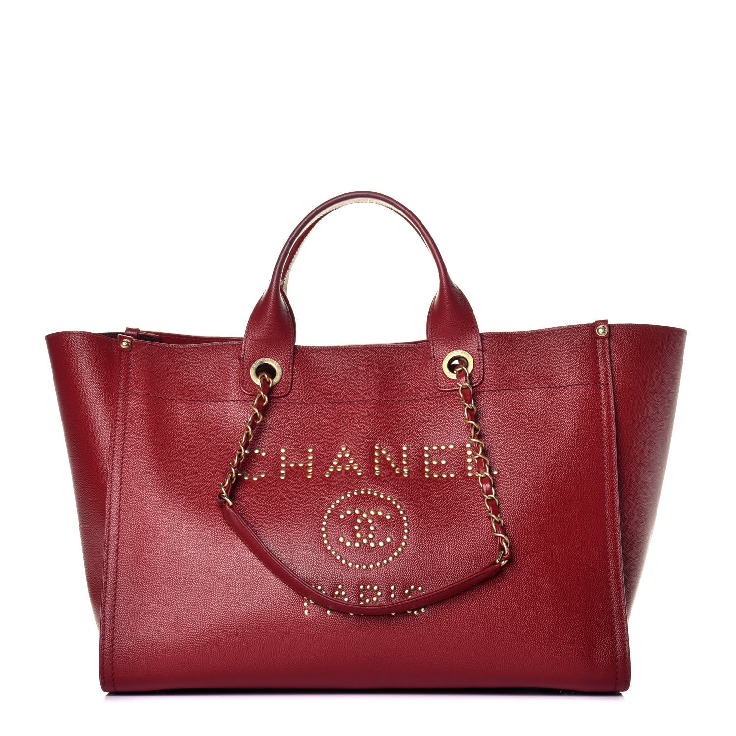 Chanel Caviar Medium Studded Deauville Tote Red 1 of 9