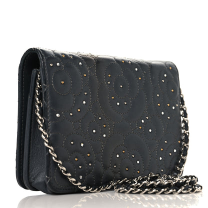 Chanel Lambskin Camellia Studded Wallet on Chain WOC Grey 3 of 16