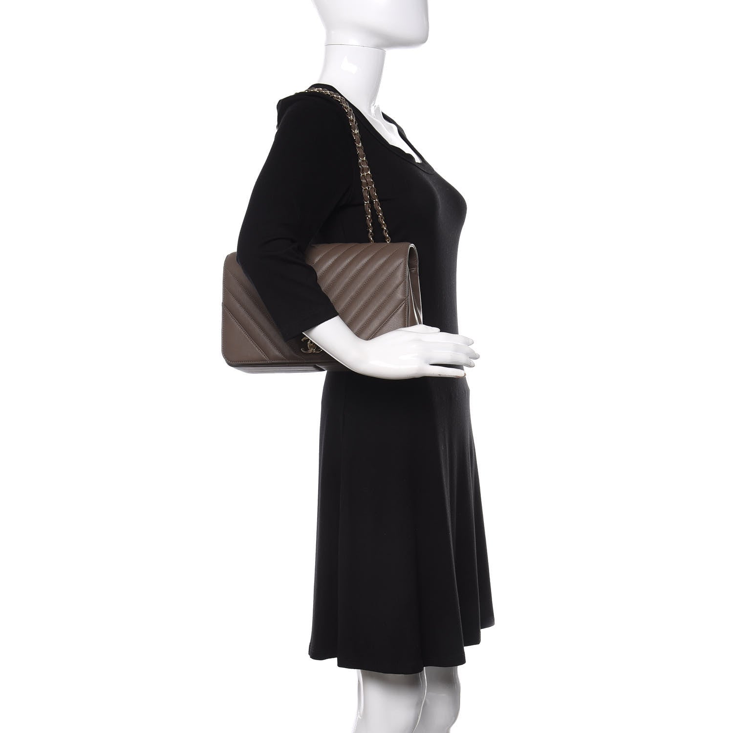 Chanel Calfskin Chevron Quilted Medium Statement Flap Khaki 2 of 11