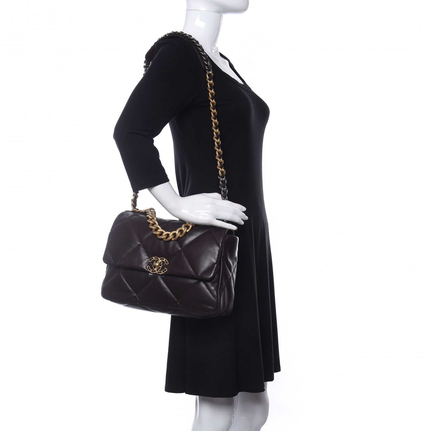 Chanel Lambskin Quilted Large Chanel 19 Flap Dark Brown 2 of 13