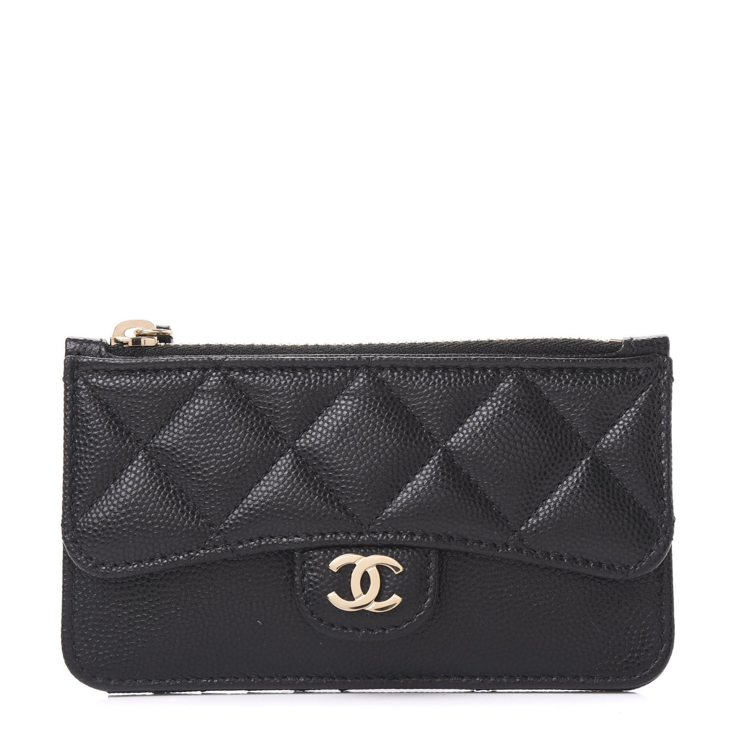Caviar Quilted Flap Zip Card Holder Black