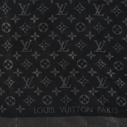 Louis Vuitton Silk Lurex Wool Monogram Shine Shawl Black 2 of 5
