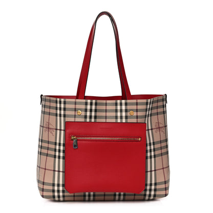 Burberry Grainy Calfskin Haymarket Check Small Reversible Tote Red 3 of 18