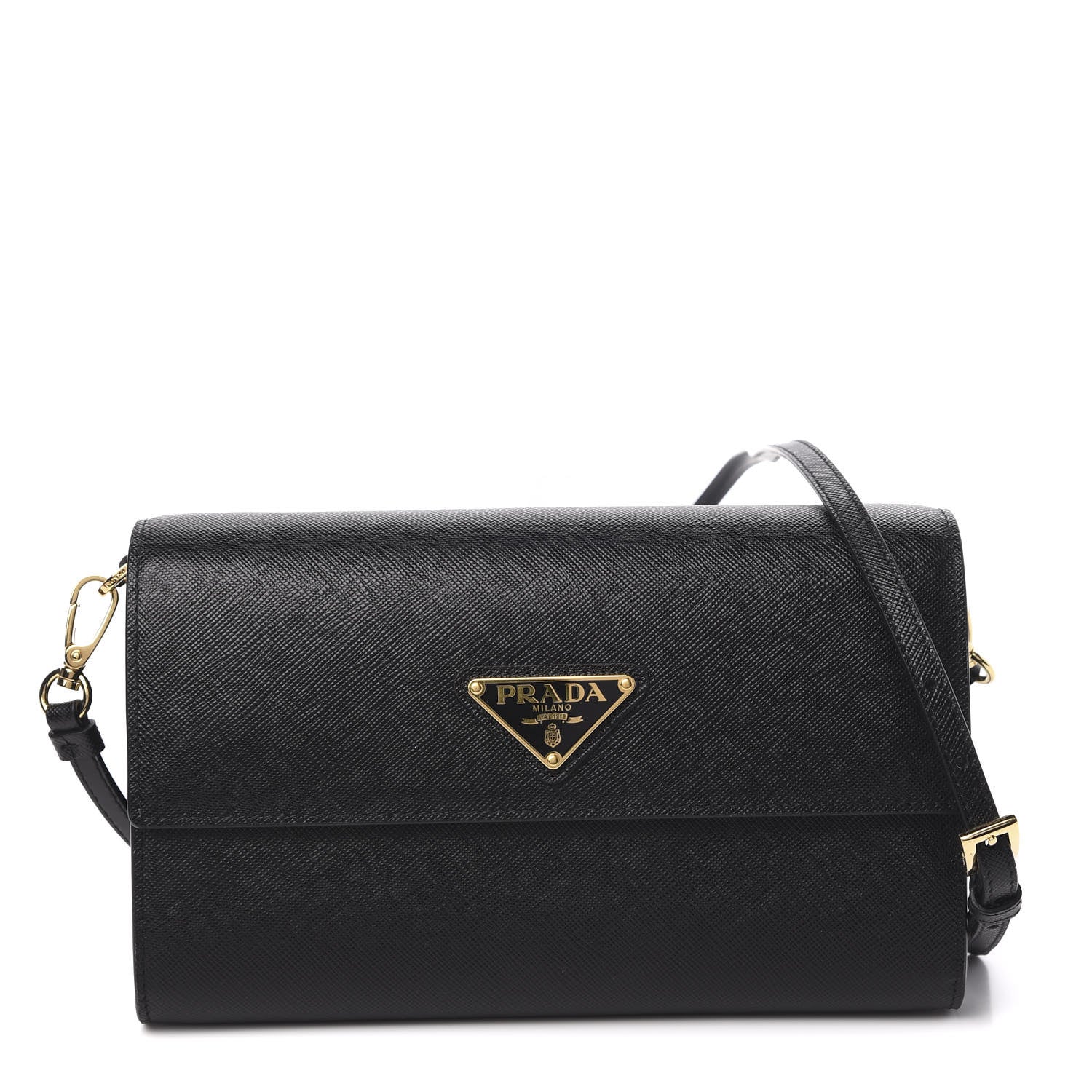 Prada Saffiano Wallet With Shoulder Strap Black 1 of 11