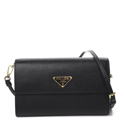 Prada Saffiano Wallet With Shoulder Strap Black 1 of 11