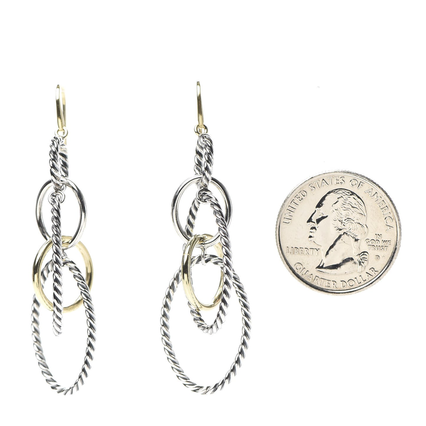 Sterling Silver 18K Yellow Gold Mobile Oval Drop Earrings