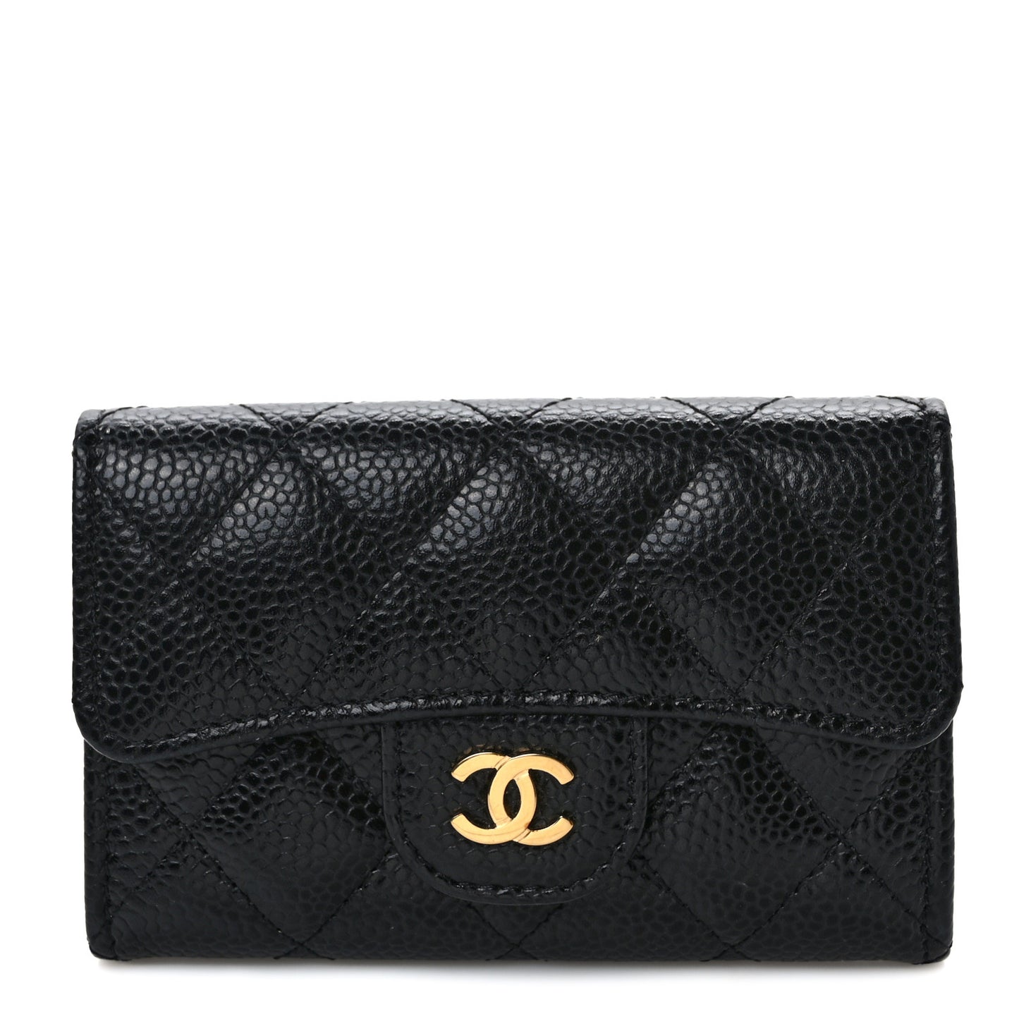 Caviar Quilted Flap Card Holder Wallet Black