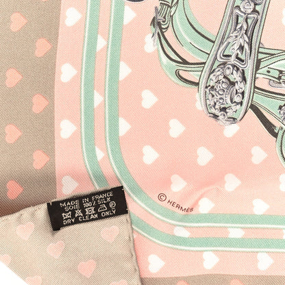 Hermes Silk Brides De Gala Love Pocket Square Beige Rose Dragee Vert Amande 3 of 3
