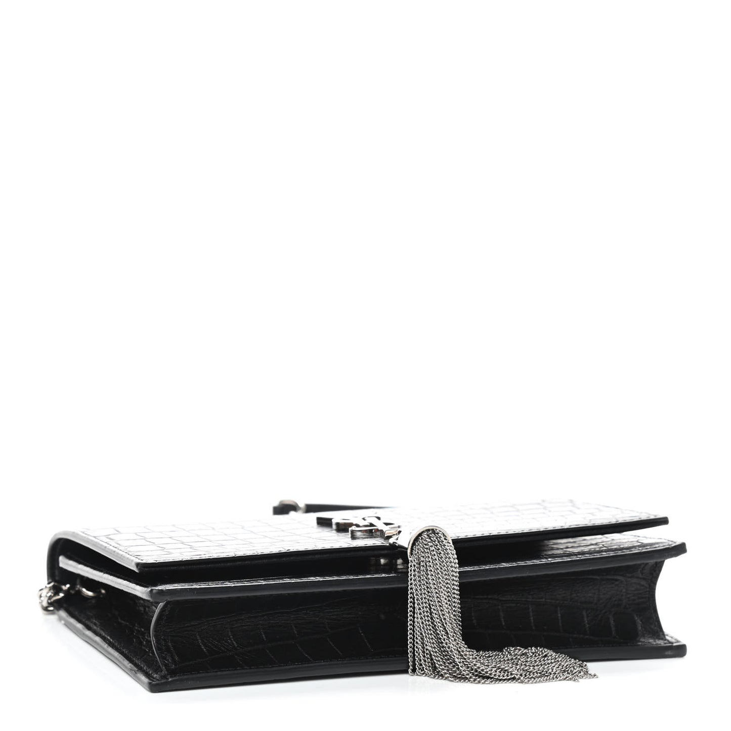 Calfskin Crocodile Embossed Kate Monogram Tassel Chain Wallet Black