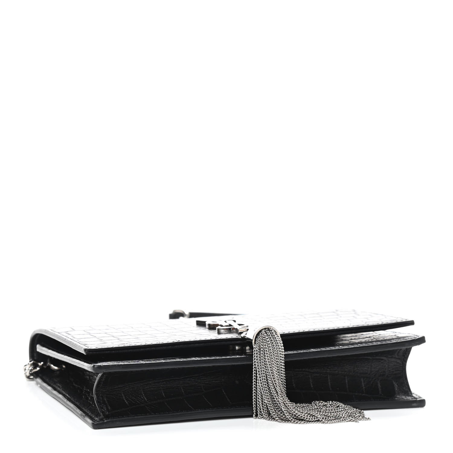 Saint Laurent Calfskin Crocodile Embossed Kate Monogram Tassel Chain Wallet Black 4 of 8