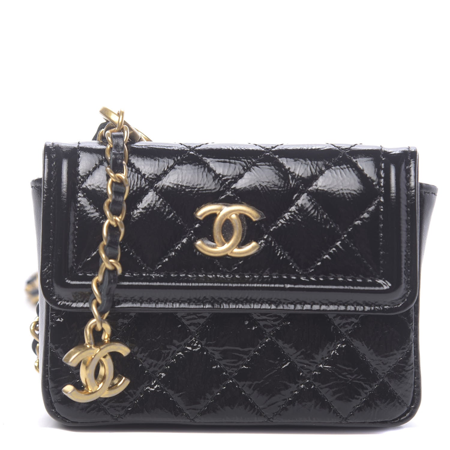 Chanel Shiny Aged Calfskin Quilted Waist Belt Bag Black 1 of 12