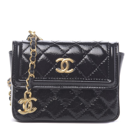 Chanel Shiny Aged Calfskin Quilted Waist Belt Bag Black 1 of 12