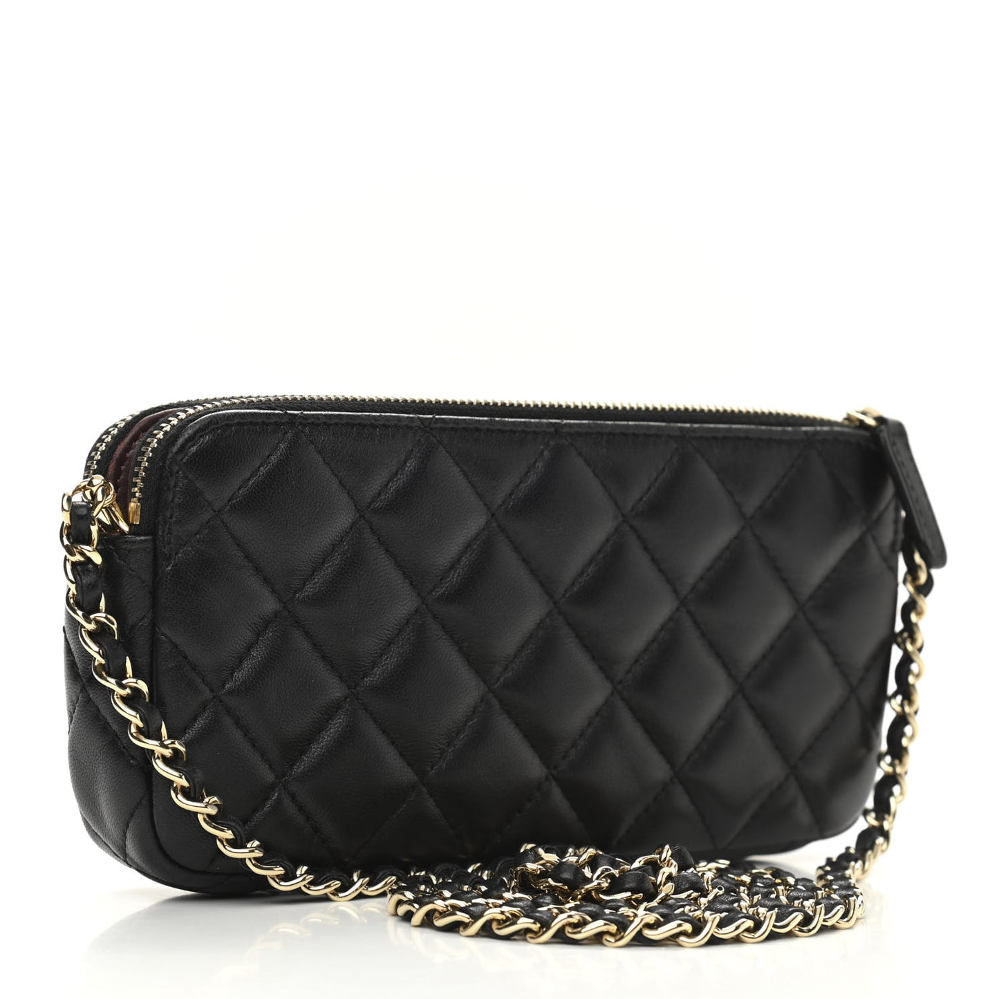 Lambskin Quilted Small Clutch With Chain Black