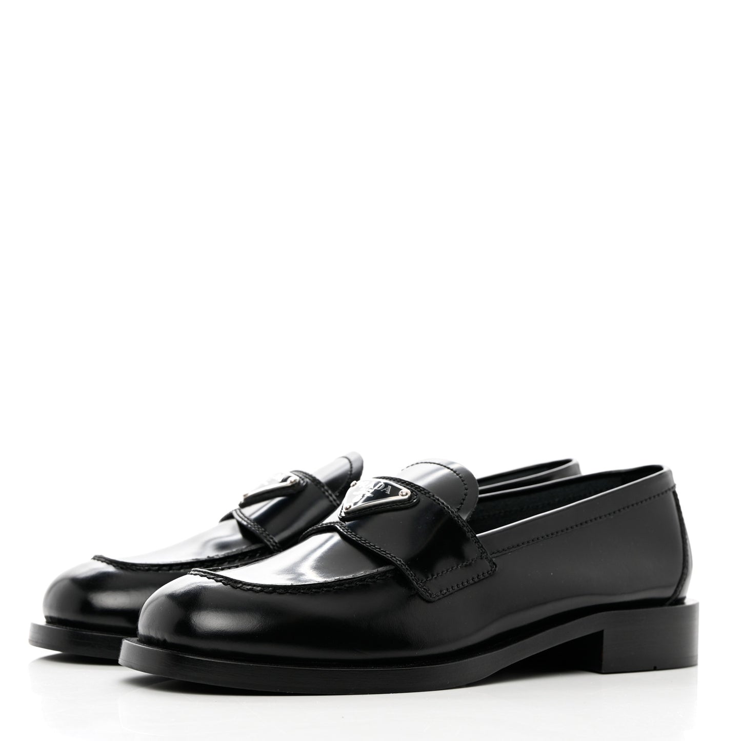 Spazzolato Metal Triangle Logo 20mm Loafers 37.5 Black