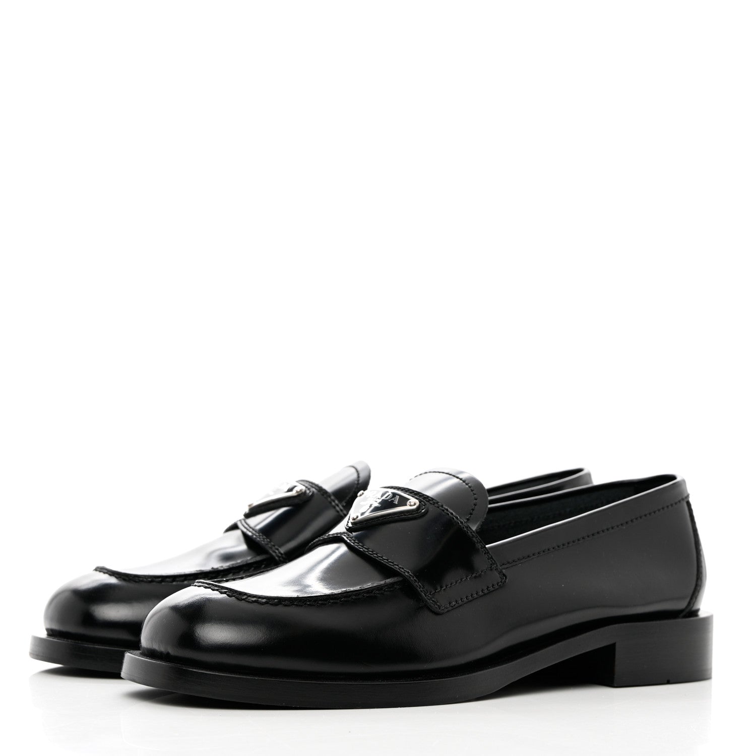 Prada Spazzolato Metal Triangle Logo 20mm Loafers 37.5 Black 3 of 8