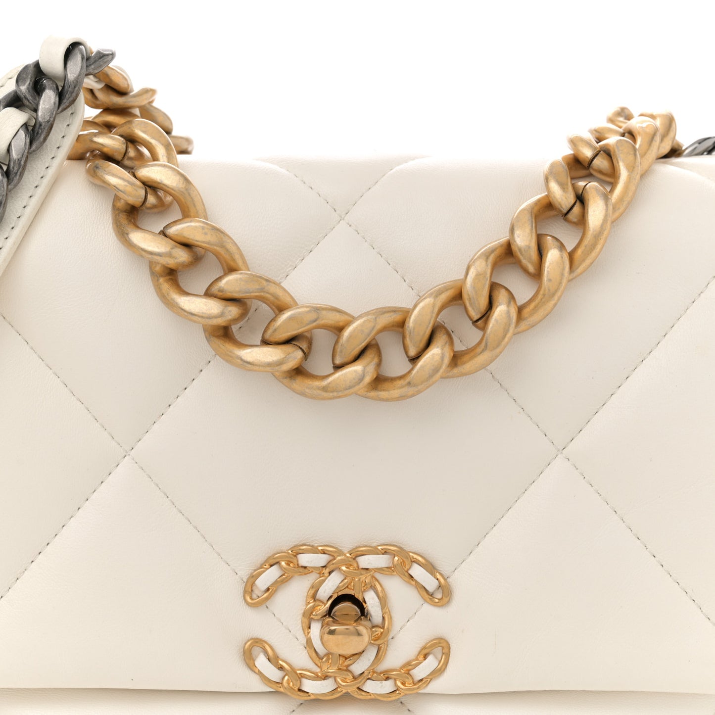 Goatskin Quilted Large Chanel 19 Flap White