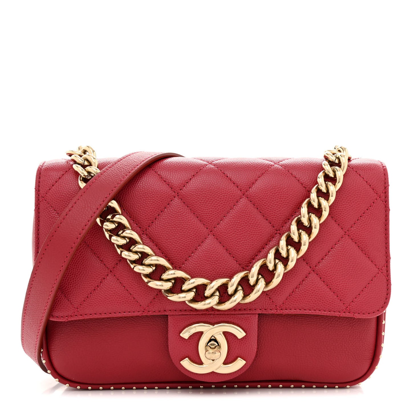 Caviar Quilted Small Studded Flap Red