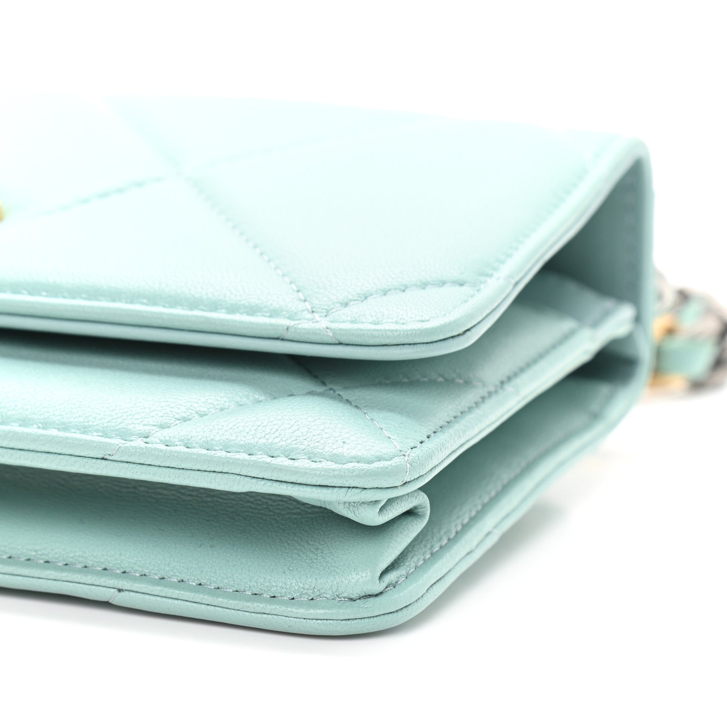 Lambskin Quilted Chanel 19 Wallet On Chain WOC Light Blue