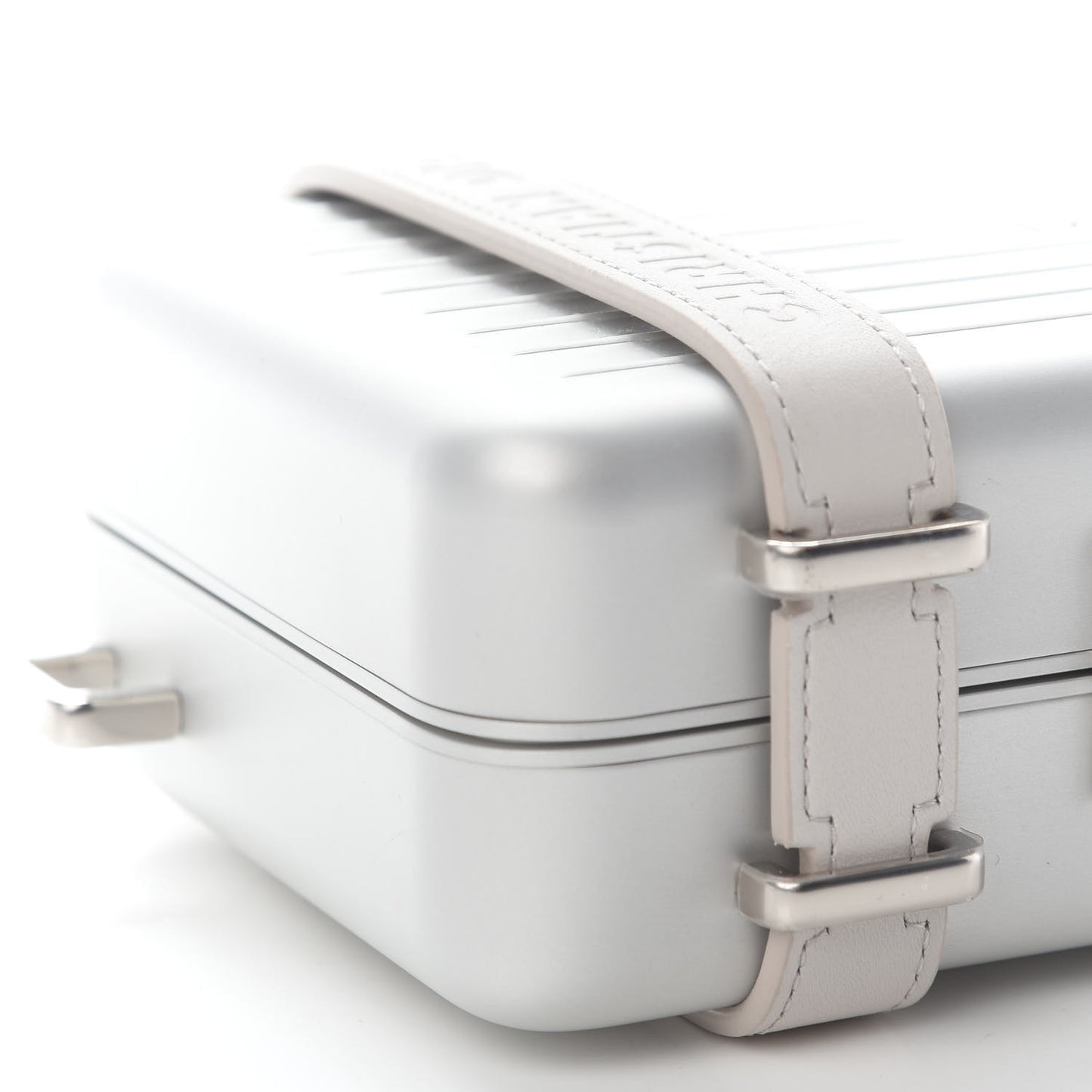 X RIMOWA Aluminum Personal Clutch On Strap Silver