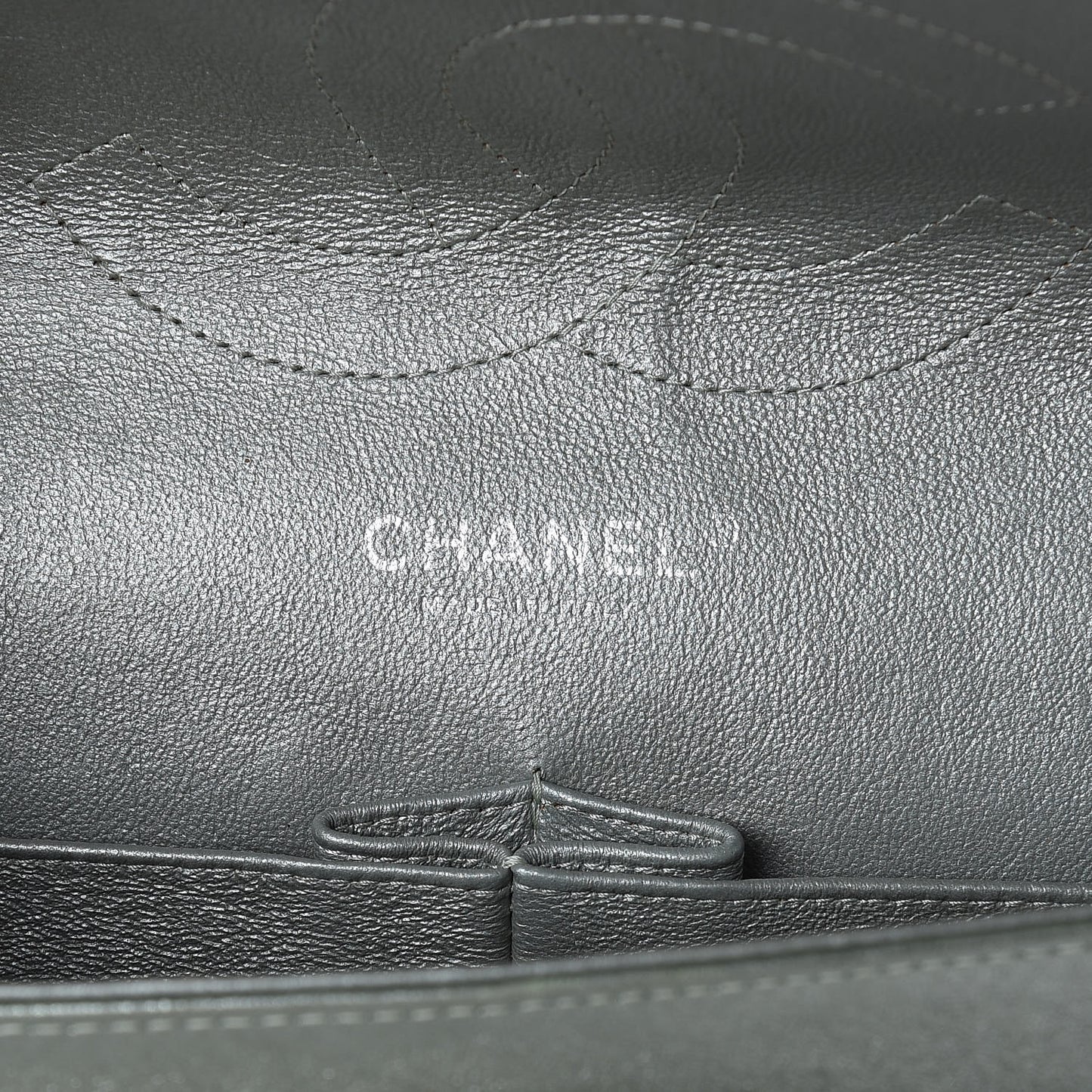 Metallic Lambskin Quilted Jumbo Double Flap Green