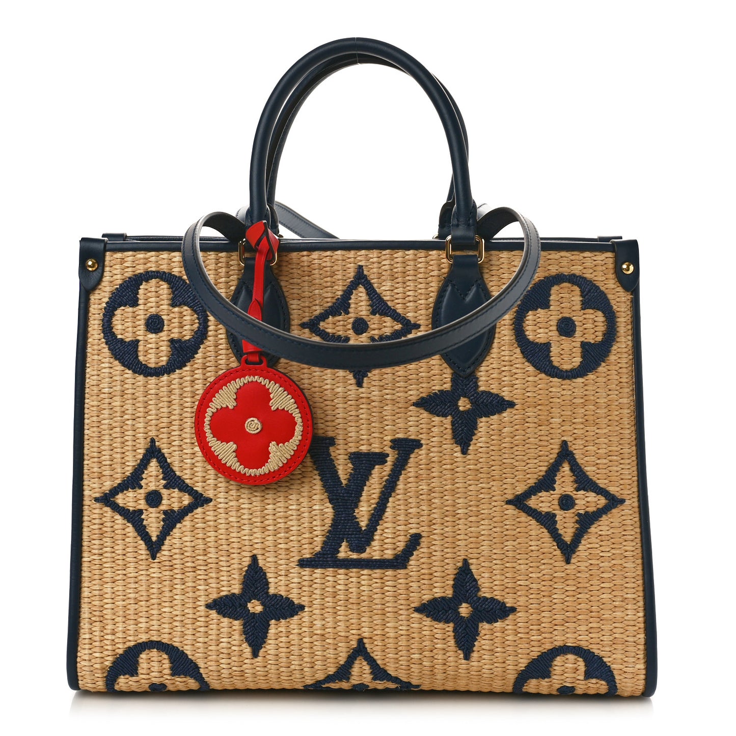 Raffia Calfskin Monogram Giant Onthego MM Blue