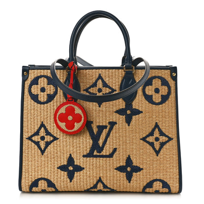 Louis Vuitton Raffia Calfskin Monogram Giant Onthego MM Blue 1 of 8