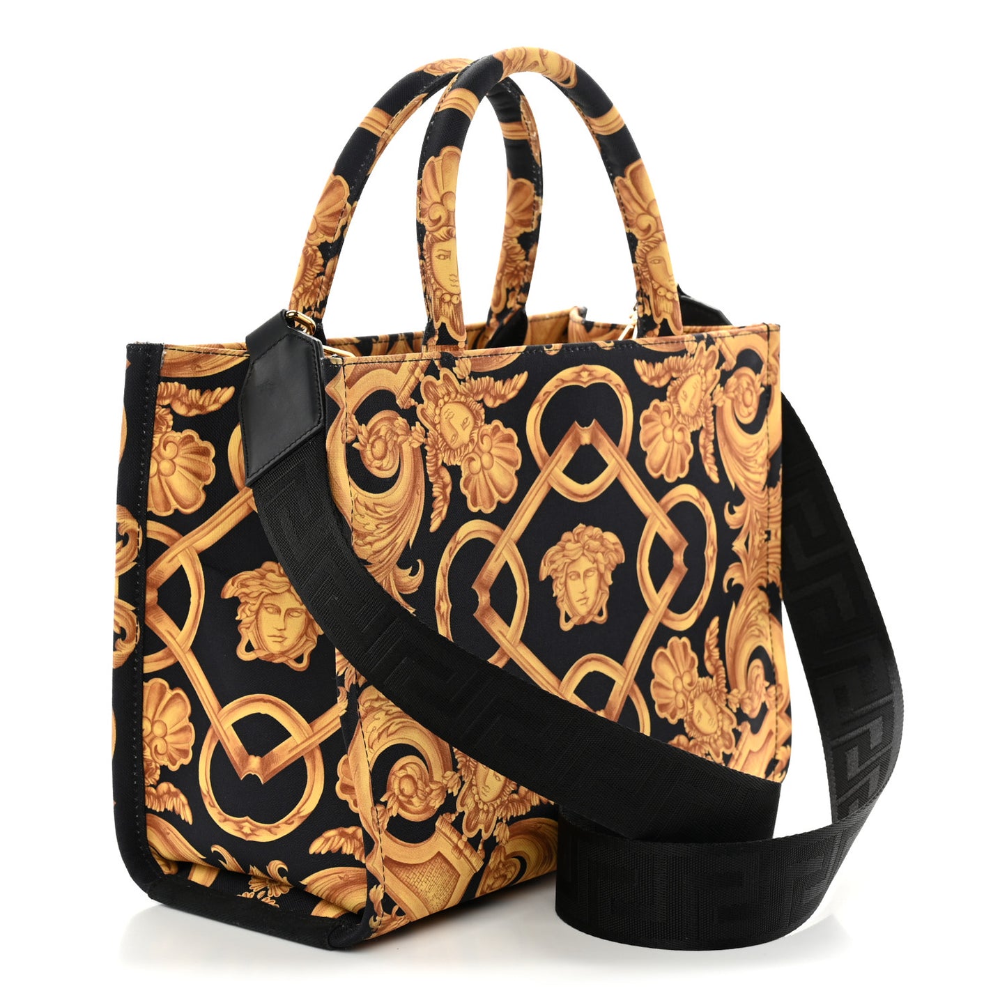 Canvas Baroque Print Medusa Small Tote Black