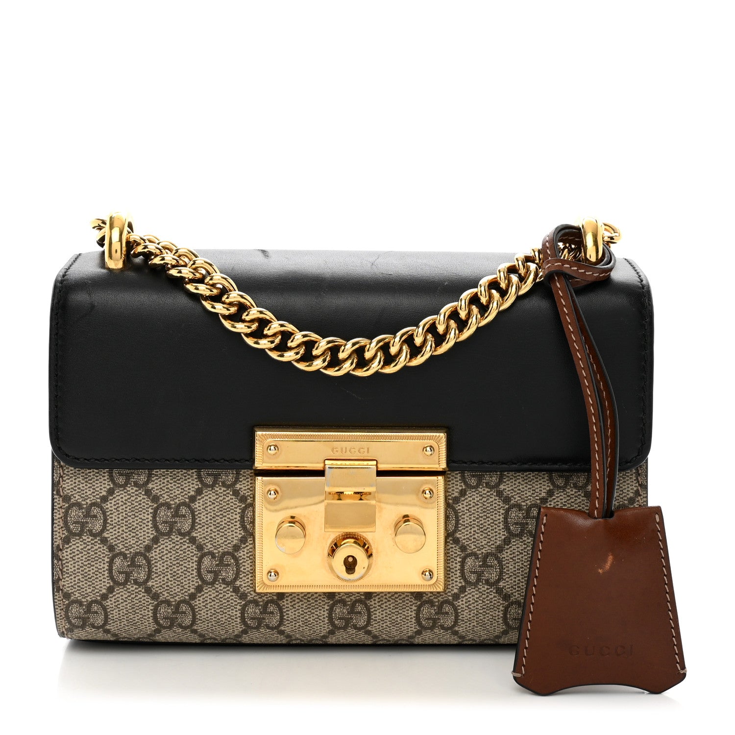 Gucci GG Supreme Monogram Calfskin Small Padlock Shoulder Bag Beige Black Cuir 1 of 10