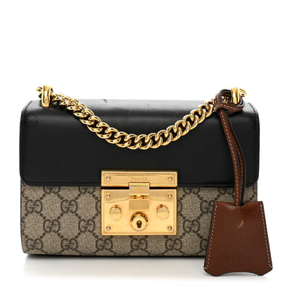 Gucci GG Supreme Monogram Calfskin Small Padlock Shoulder Bag Beige Black Cuir 1 of 10