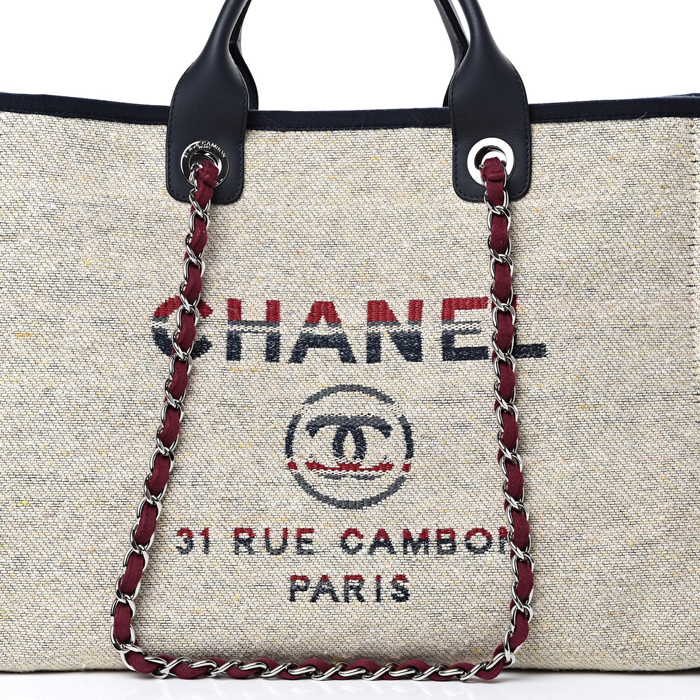 Striped Canvas Medium Deauville Tote Beige