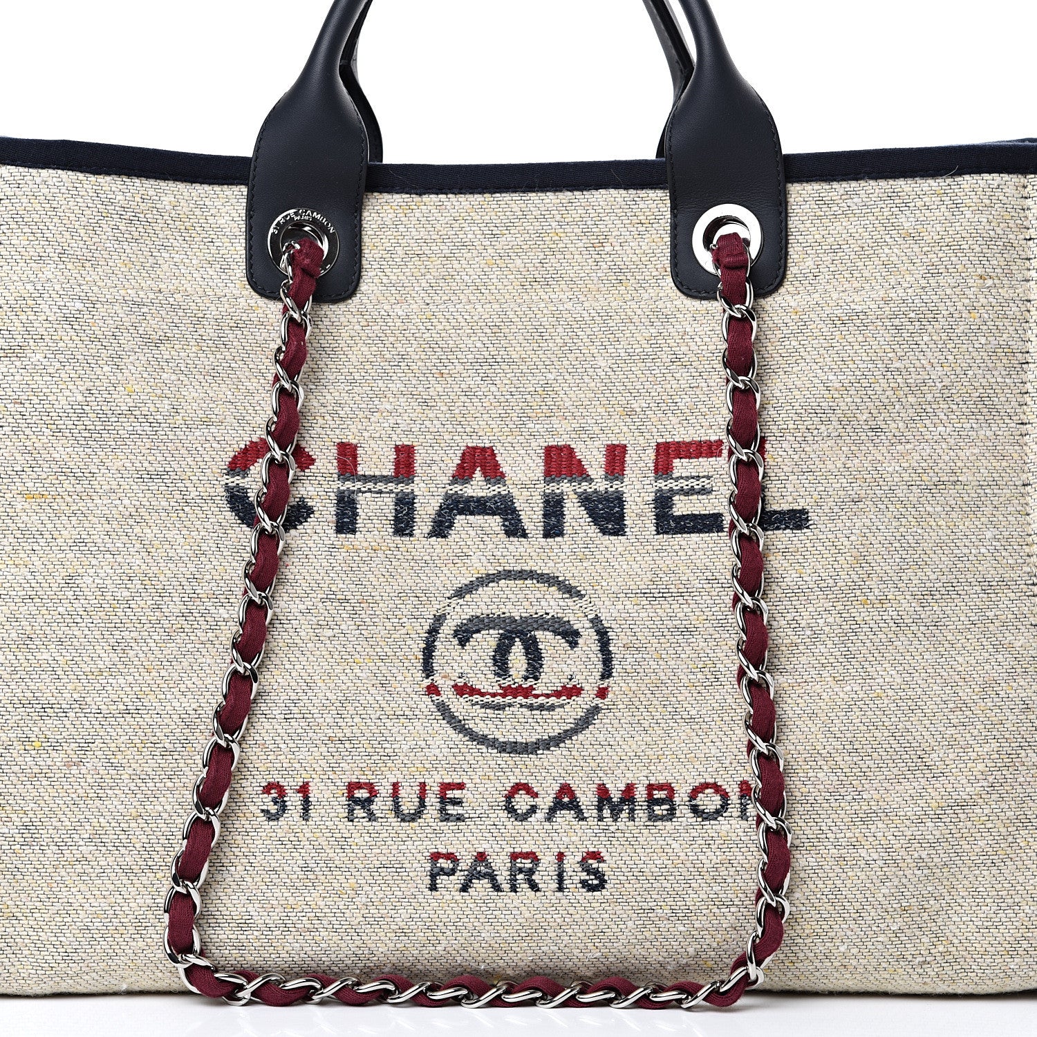 Chanel Striped Canvas Medium Deauville Tote Beige 7 of 10