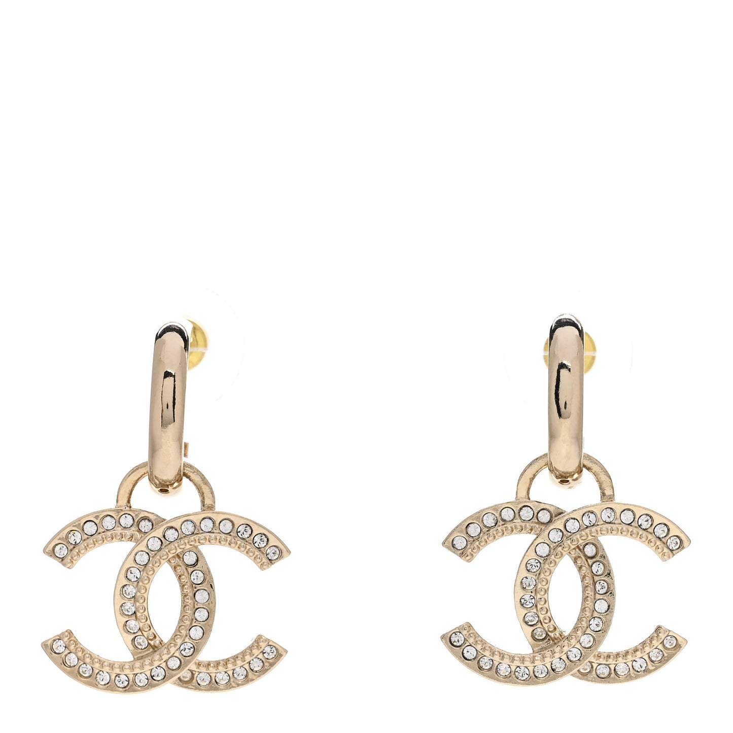 Metal Crystal CC Hoop Drop Earrings Gold