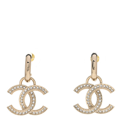 Chanel Metal Crystal CC Hoop Drop Earrings Gold 1 of 5