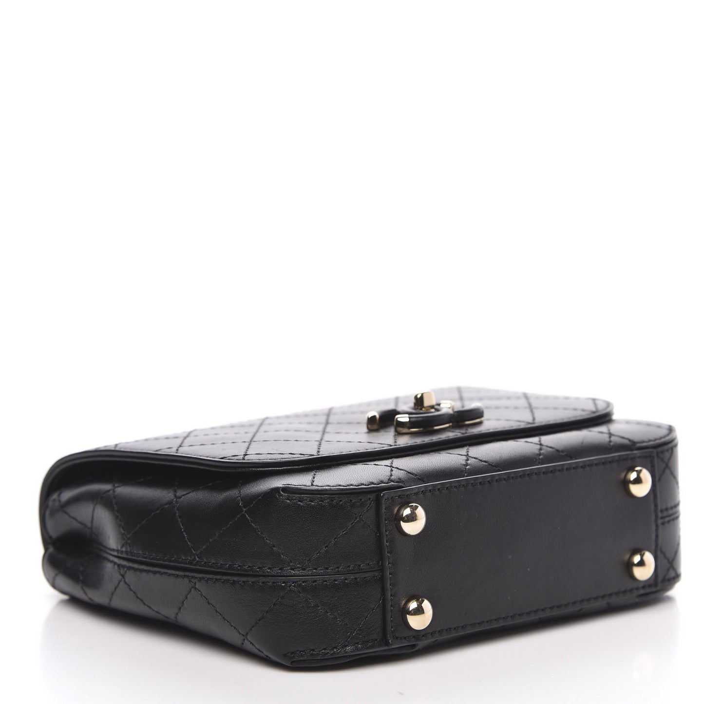 Calfskin Stitched Small Covered CC Flap Bag Black