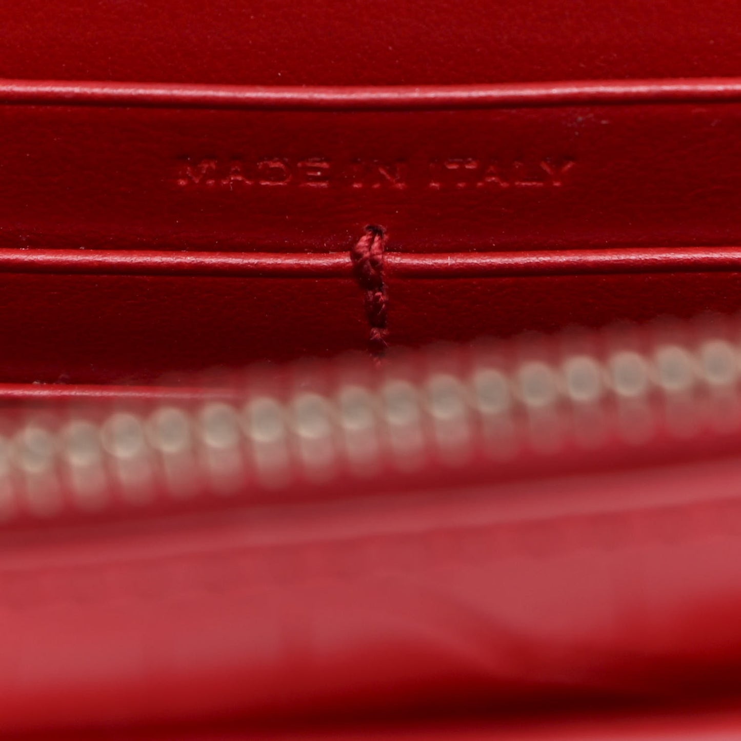 Calfskin Crocodile Embossed Monogram Sunset Chain Wallet New Lipstick Red