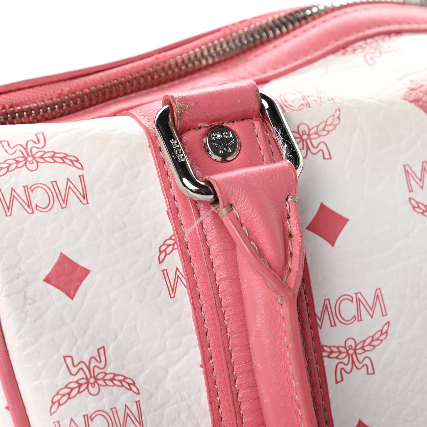MCM Visetos Small Boston Bag Pink White 16 of 18
