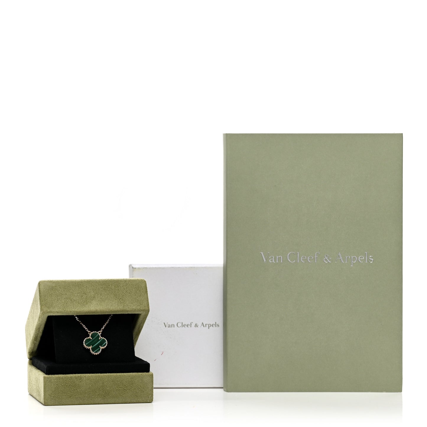 18K Yellow Gold Malachite Vintage Alhambra Pendant Necklace