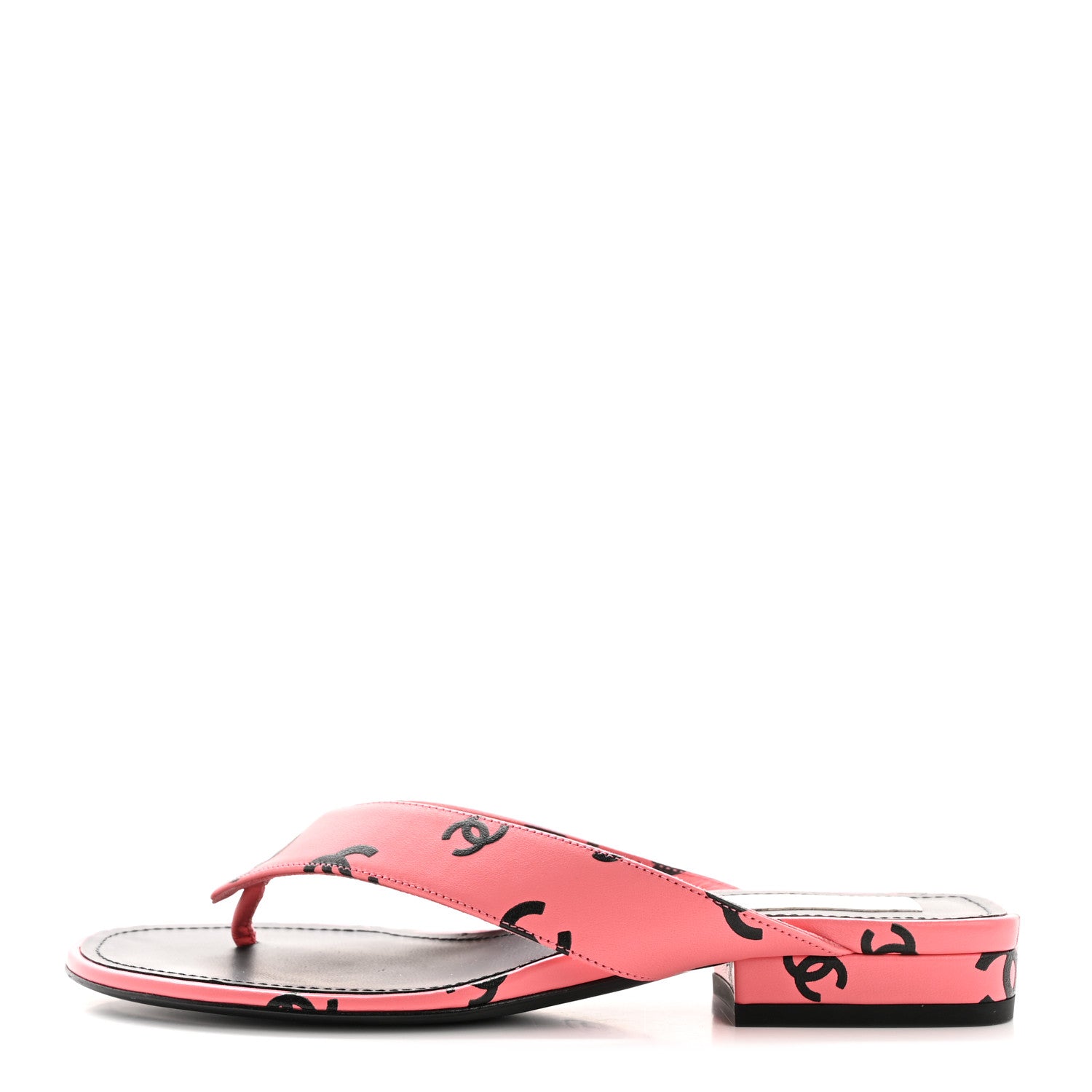 Chanel Lambskin Printed CC Thong Sandals 35 Pink Black 1 of 10