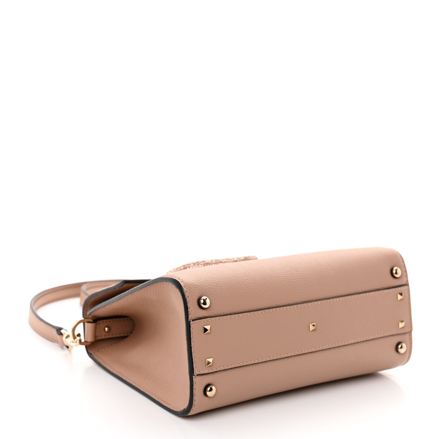 Valentino Garavani Grainy Calfskin Swarovski Crystal Embellished Small VSling Top Handle Bag Rose Cannelle 4 of 9