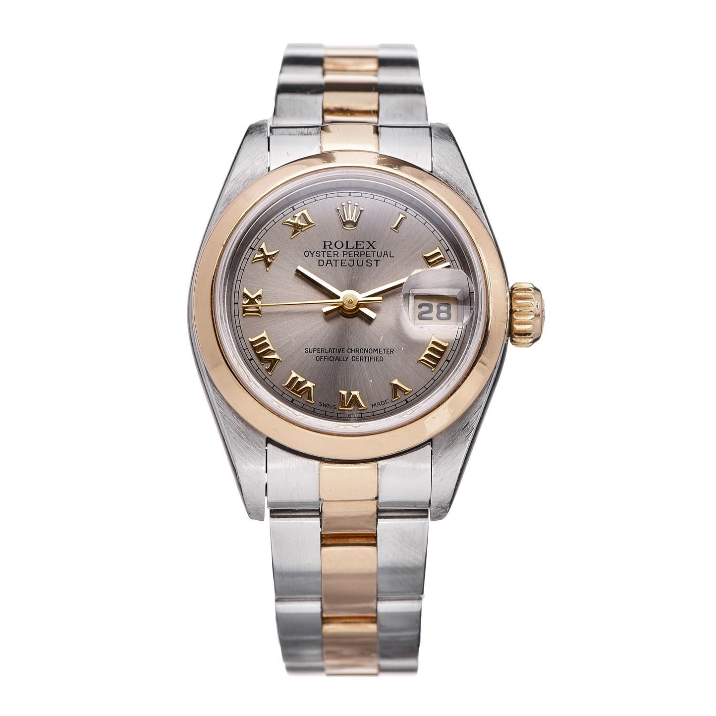Stainless Steel 18K Yellow Gold 26mm Oyster Perpetual DateJust Watch Slate Roman 69163