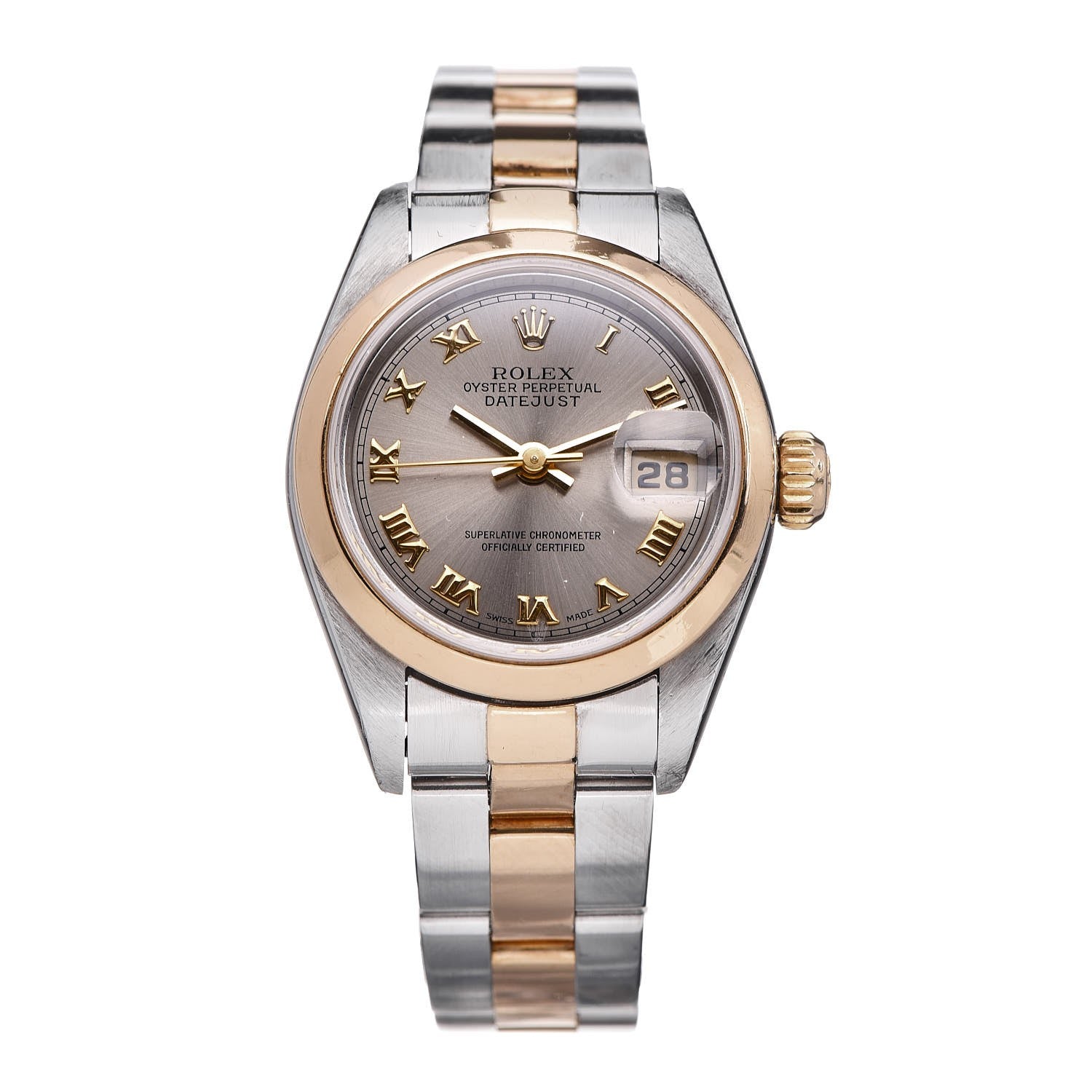Rolex Stainless Steel 18K Yellow Gold 26mm Oyster Perpetual DateJust Watch Slate Roman 69163 1 of 9