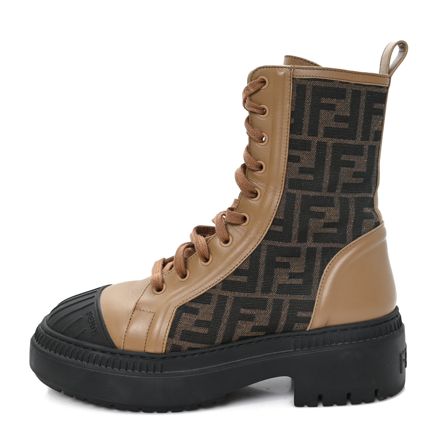 Fabric Jacquard Vitello FF Domino 50mm Biker Boots 38.5 Tobacco Black Sand